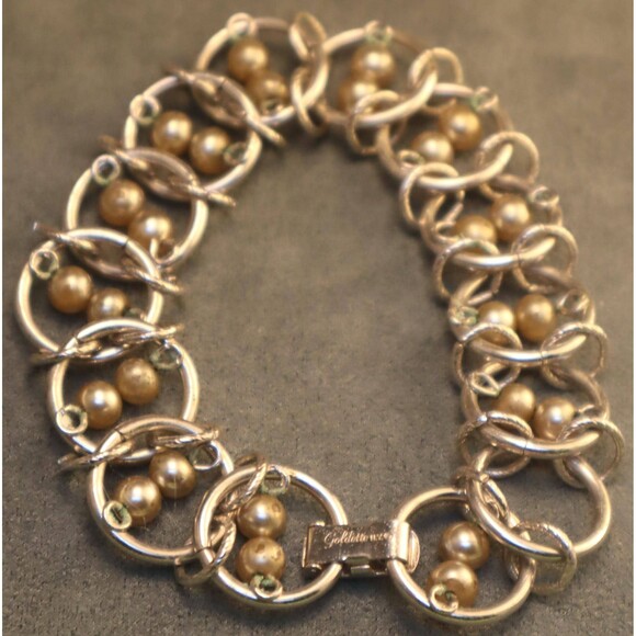 Vintage Goldette Pearl Bracelet Spiral Donut Links - Picture 5 of 6